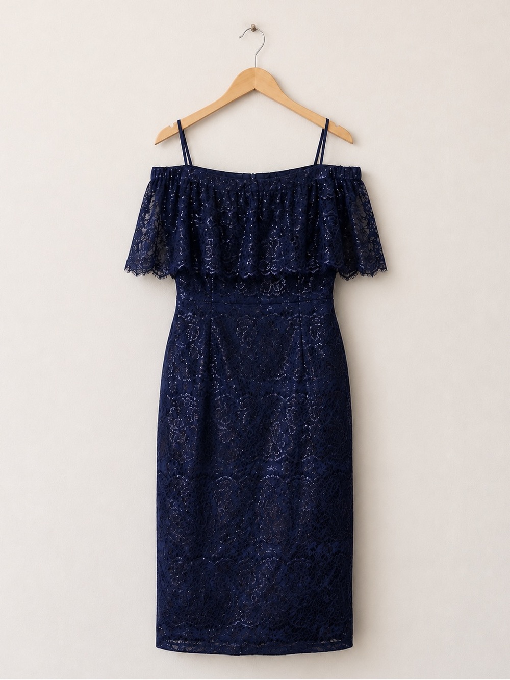 BHLDN Theia Navy Blue Metallic Lace Cocktail Dress